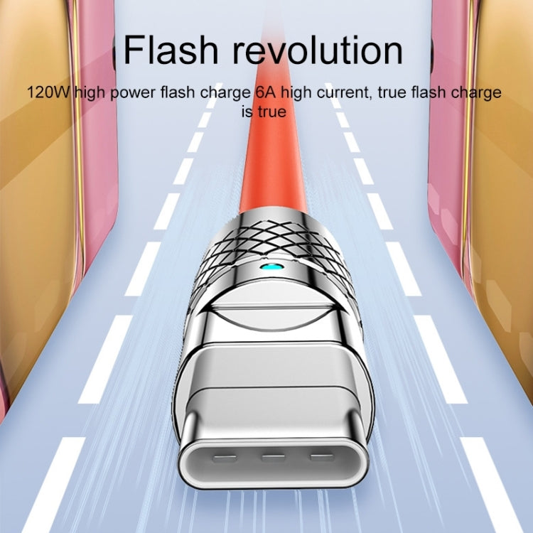 Mech Series 6A 120W USB to 8 Pin Metal Plug Silicone Fast Charging Data Cable, Length: 1.2m(Orange)