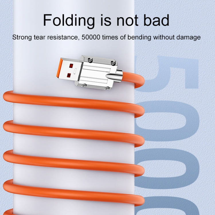 Mech Series 6A 120W USB to 8 Pin Metal Plug Silicone Fast Charging Data Cable, Length: 1.2m(Orange)