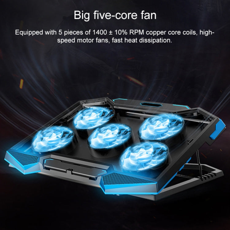 dual USB Ports Five-core Radiator Notebook Computer  Holder (Blue)