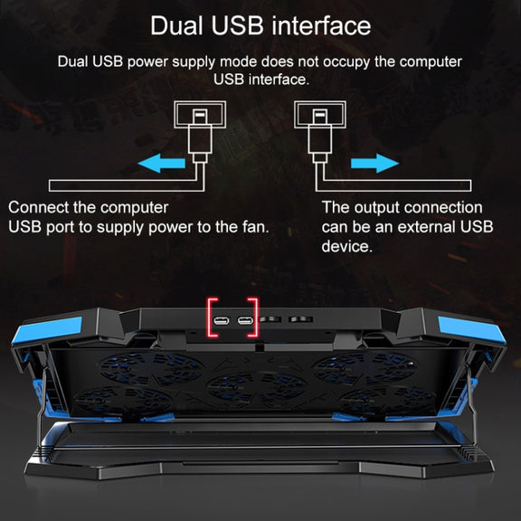 dual USB Ports Five-core Radiator Notebook Computer  Holder (Blue)