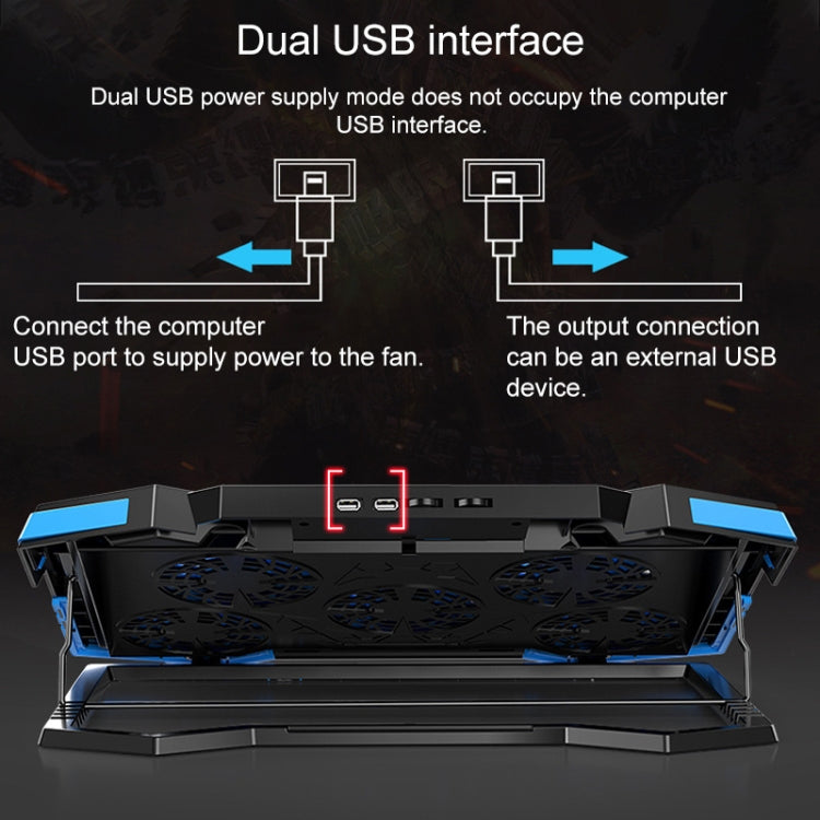 dual USB Ports Five-core Radiator Notebook Computer  Holder (Red)
