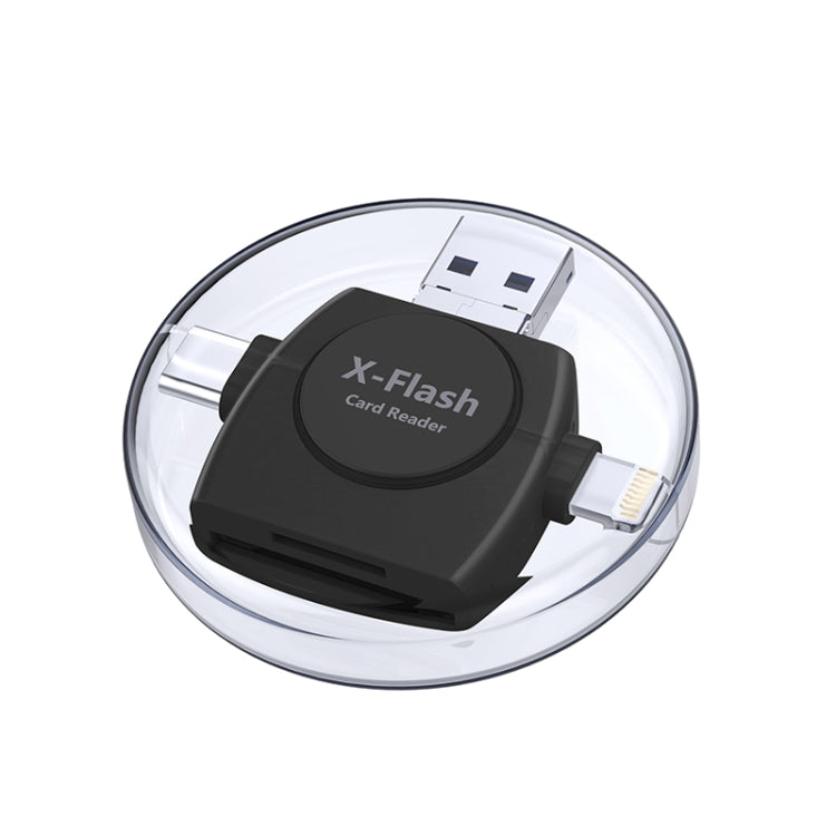 X-Flash R01 3 in 1 8 Pin + USB-C / Type-C + Micro USB Interface SD / TF Card Reader(Black)