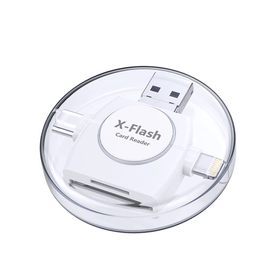 X-Flash R01 3 in 1 8 Pin + USB-C / Type-C + Micro USB Interface SD / TF Card Reader(White)