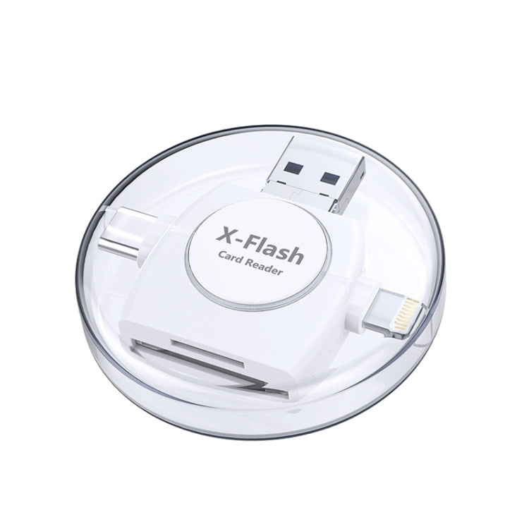 X-Flash R01 3 in 1 8 Pin + USB-C / Type-C + Micro USB Interface SD / TF Card Reader(White)