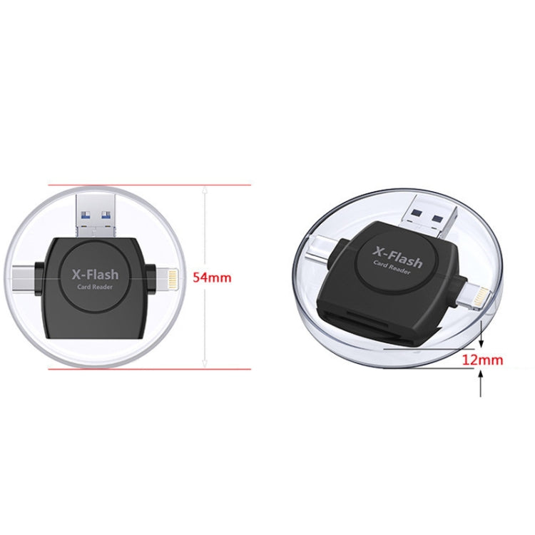 X-Flash R01 3 in 1 8 Pin + USB-C / Type-C + Micro USB Interface SD / TF Card Reader(Black)