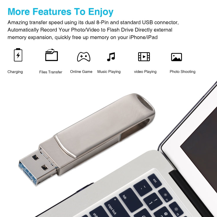 Richwell 3 in 1 64G Micro USB + 8 Pin + USB 3.0 Metal Rotating Push-pull Flash Disk with OTG Function(Silver)