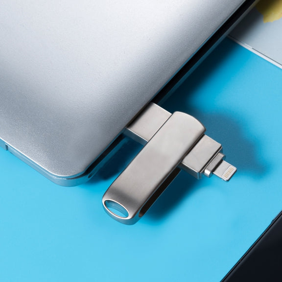 Richwell 3 in 1 64G Micro USB + 8 Pin + USB 3.0 Metal Rotating Push-pull Flash Disk with OTG Function(Silver)