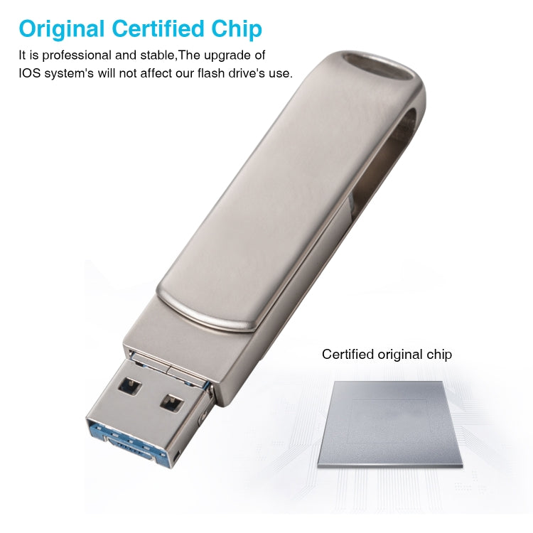 Richwell 3 in 1 16G Micro USB + 8 Pin + USB 3.0 Metal Rotating Push-pull Flash Disk with OTG Function(Silver)