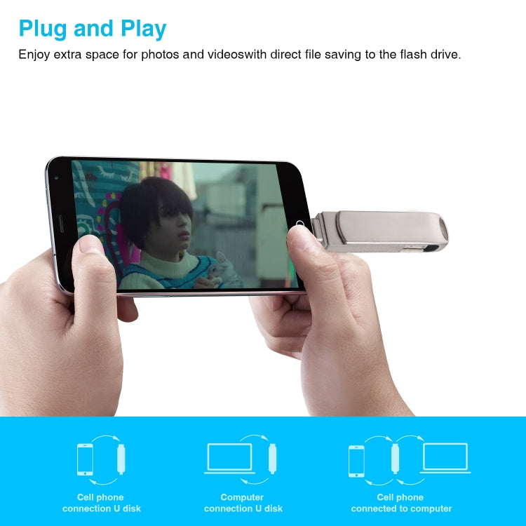 Richwell 3 in 1 16G Micro USB + 8 Pin + USB 3.0 Metal Rotating Push-pull Flash Disk with OTG Function(Silver)