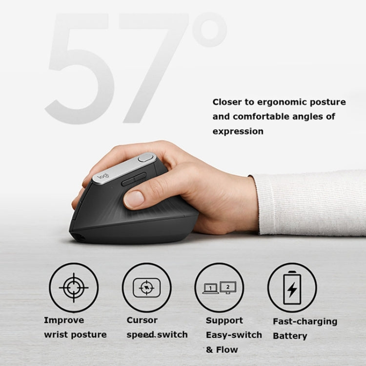 Logitech MX Vertical 4000DPI USB-C / Type-C + Unifying + Bluetooth Three-mode Ergonomic Wireless Vertical Optical Mouse (Black)