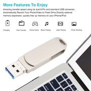 3 in 1 64G USB + 8 Pin + Type-C Metal Rotating Push-pull Flash Disk with OTG Function (Silver)