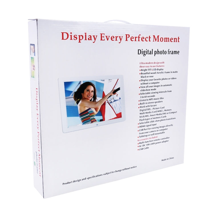 15.0 inch LED Display Digital Photo Frame with Holder / Remote Control, Allwinner, Support USB / SD Card Input / OTG(White)