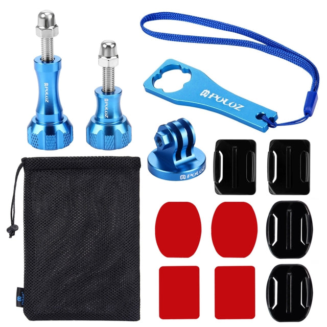 PULUZ 13 in 1 CNC Metal Accessories Combo Kits (Screws + Surface Mounts + Tripod Adapter + Storage Bag + Wrench) for GoPro, Insta360, DJI and Other Action Cameras