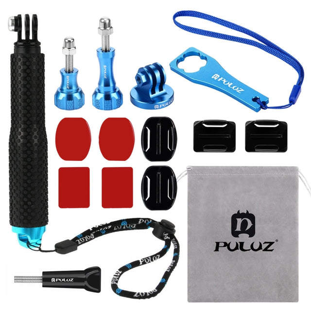 PULUZ 16 in 1 CNC Metal Accessories Combo Kits (Screws + Surface Mounts + Tripod Adapter + Extendable Pole Monopod + Storage Bag + Wrench) for GoPro, Insta360, DJI and Other Action Cameras