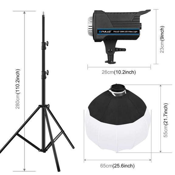 PULUZ 220V 120W Studio Video Light + 2.8m Light Holder + 65cm Foldable Lantern Softbox Photography Kit(UK Plug)