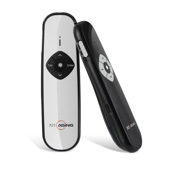 ASiNG A800 USB Charging 2.4GHz Wireless Presenter PowerPoint Clicker Representation Remote Control Pointer, Control Distance: 100m(White)