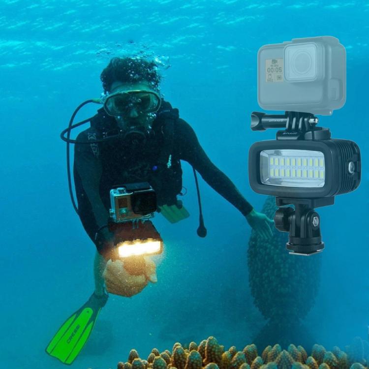 PULUZ 20 LEDs 40m Water-resistant IPX8 Studio Light Video & Photo Light with Hot Shoe Base Adapter & Quick Release Buckle & Long Screw & 2 x Filter Plates for GoPro HERO10 Black / HERO9 Black / HERO8 Black ... n /4 /3+ /3 /2 /1, Xiaoyi and Other Action Cameras