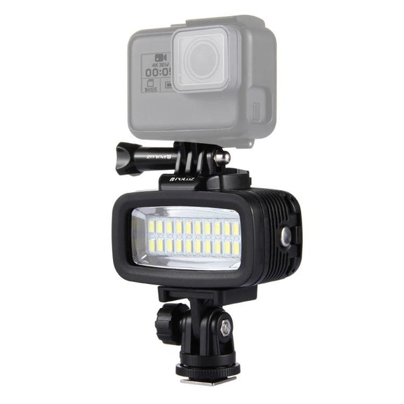 PULUZ 20 LEDs 40m Water-resistant IPX8 Studio Light Video & Photo Light with Hot Shoe Base Adapter & Quick Release Buckle & Long Screw & 2 x Filter Plates for GoPro HERO10 Black / HERO9 Black / HERO8 Black ... n /4 /3+ /3 /2 /1, Xiaoyi and Other Action Cameras