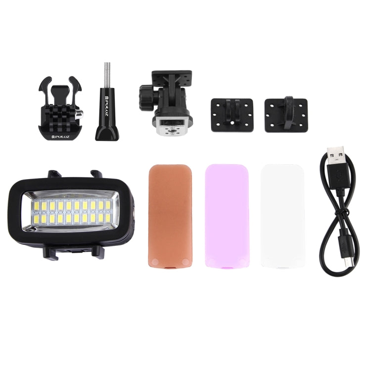 PULUZ 20 LEDs 40m Water-resistant IPX8 Studio Light Video & Photo Light with Hot Shoe Base Adapter & Quick Release Buckle & Long Screw & 2 x Filter Plates for GoPro HERO10 Black / HERO9 Black / HERO8 Black ... n /4 /3+ /3 /2 /1, Xiaoyi and Other Action Cameras