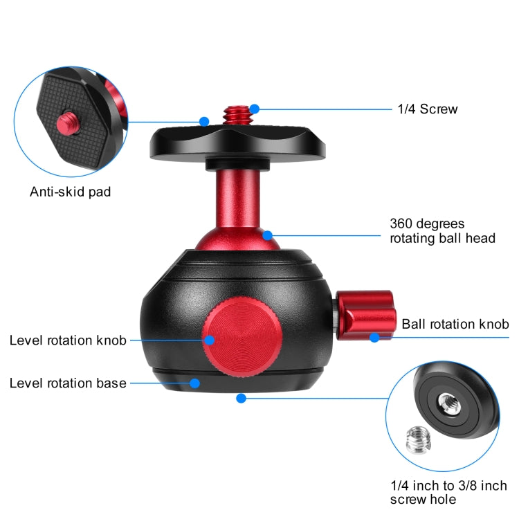 PULUZ 360 Degree Panoramic Metal Tripod Ball Head Adapter(Red)