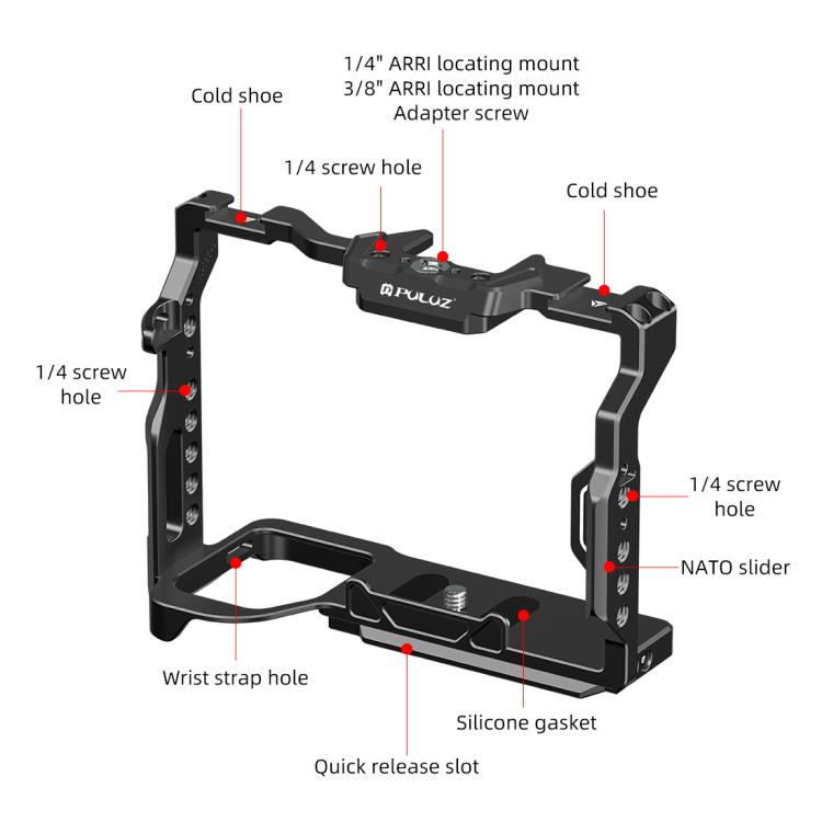 PULUZ Metal Camera Cage Stabilizer Rig for Sony A7 IV / ILCE-7M4 / A7M4 / A7M3 / A7R3  / A7R III / A7R5(Black)