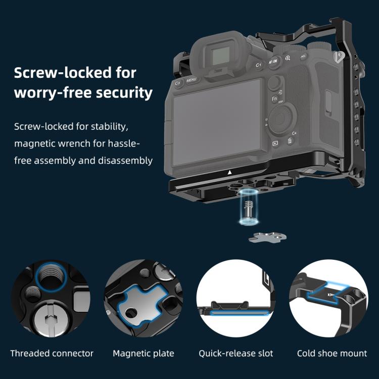 PULUZ Metal Camera Cage Stabilizer Rig for Sony A7 IV / ILCE-7M4 / A7M4 / A7M3 / A7R3  / A7R III / A7R5(Black)