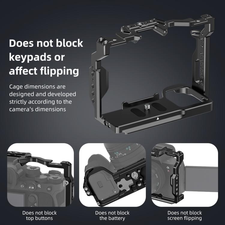 PULUZ Metal Camera Cage Stabilizer Rig for Sony A7 IV / ILCE-7M4 / A7M4 / A7M3 / A7R3  / A7R III / A7R5(Black)
