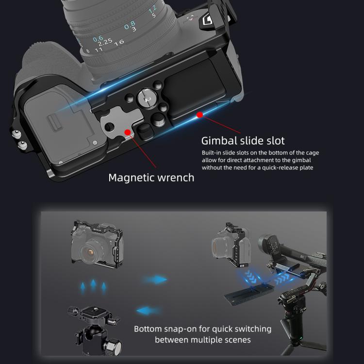 PULUZ Metal Camera Cage Stabilizer Rig for Sony A7 IV / ILCE-7M4 / A7M4 / A7M3 / A7R3  / A7R III / A7R5(Black)