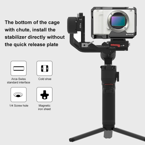 For Sony ZV-E1 PULUZ Aluminum Alloy Camera Cage Stabilizer (Black)