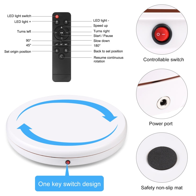 PULUZ 45cm Remote Control Adjusting Speed Rotating Turntable Display Stand, White, Load 100kg(EU Plug)