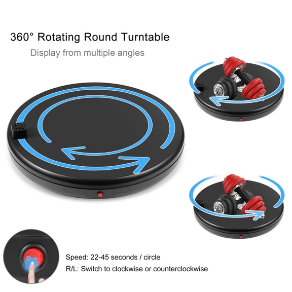 PULUZ 45cm Remote Control Adjusting Speed Rotating Turntable Display Stand with Power Socket, Black, Load 100kg(US Plug)