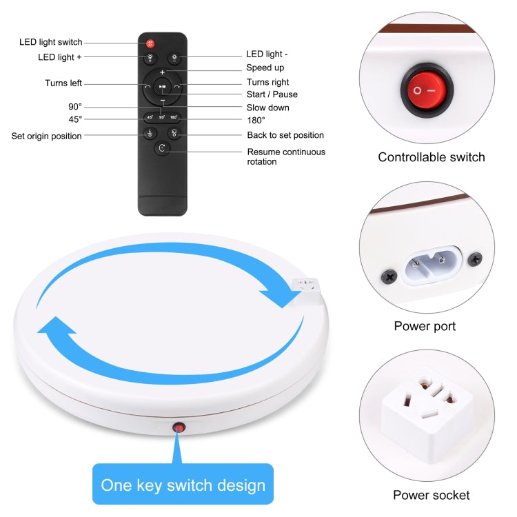 PULUZ 45cm Remote Control Adjusting Speed Rotating Turntable Display Stand with Power Socket, White, Load 100kg(AU Plug)
