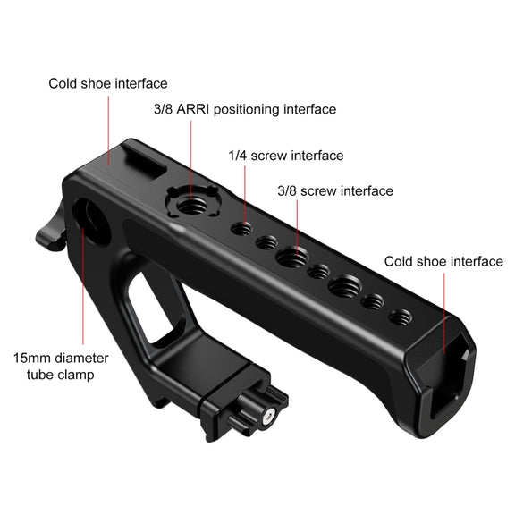 PULUZ Double-thread Metal Quick Release Top Handle with Cold Shoe for Camera Cage Stabilizer (Black)