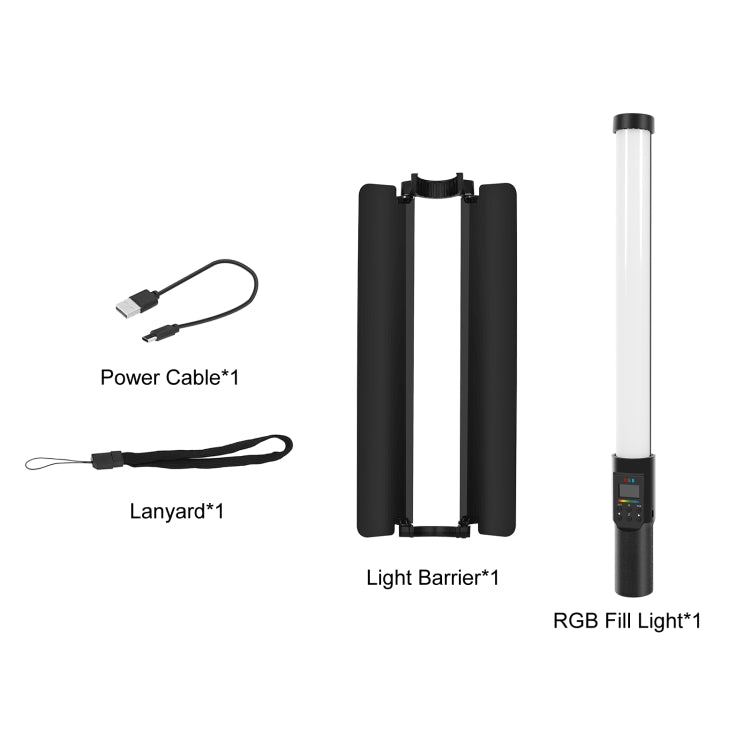 PULUZ 190 LEDs Photo Handheld Stick Light Full Color RGB Fill Light with Barndoor