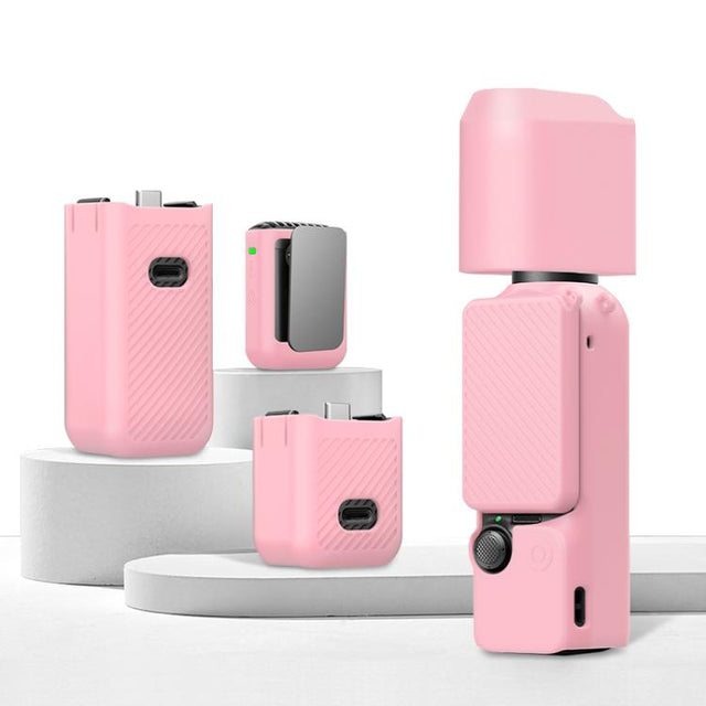 For DJI OSMO Pocket 3 PULUZ 6 in 1 Body Lens Handle Screen Mic Silicone TPU Cover (Pink)