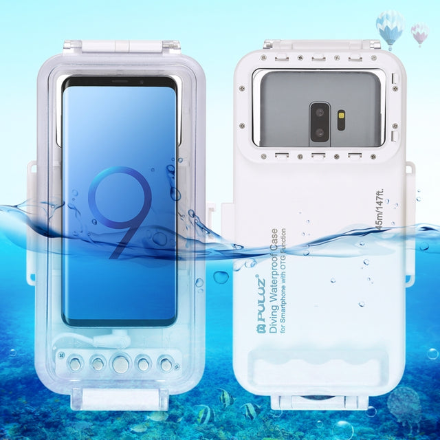 PULUZ 45m/147ft Water-resistant Diving Case Photo Video Taking Underwater Housing Cover for iPhone 16 / 16 Pro / 15 / 15 Pro, Galaxy, Huawei, Xiaomi, Google Android OTG Smartphones with Type-C Port(White)