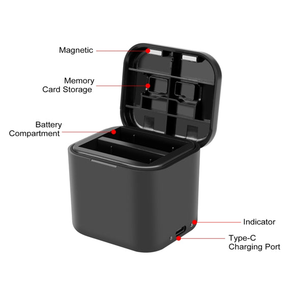 For Insta360 Ace Pro 2 / Pro 1 / Ace PULUZ Battery Charging Box Battery & Memory Card Storage Case (Black)
