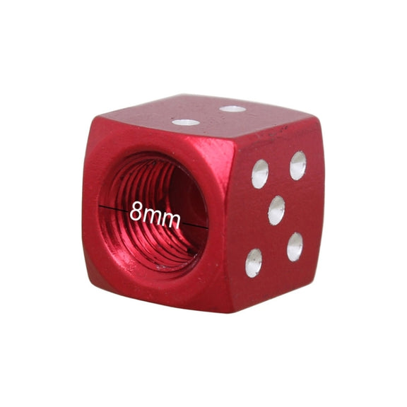 Universal 8mm Dice Style Aluminium Alloy Car Tire Valve Caps, Pack of 4(Red)