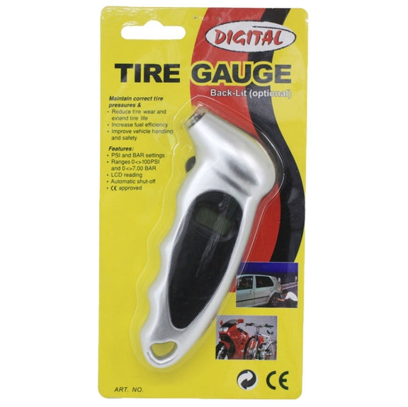 1/4 inch LCD Display Screen Digital Tire Gauge with LED Light, Pressure Range: 0-100PSI(Silver)