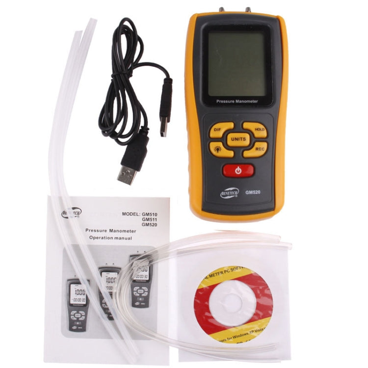 BENETECH GM520 LCD Display Pressure Manometer(Yellow)