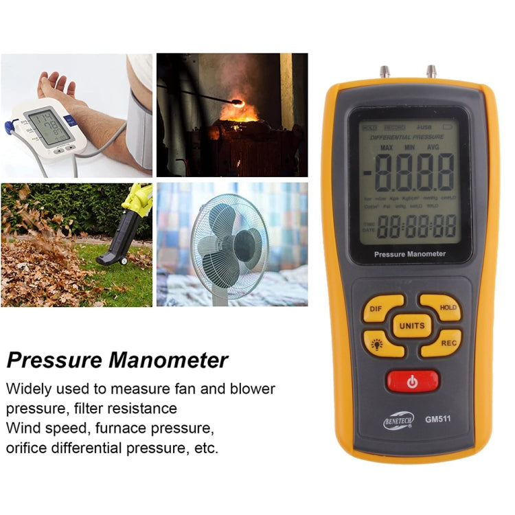 BENETECH GM511 LCD Display Pressure Manometer(Yellow)