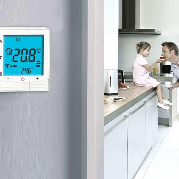 LCD Display Air Conditioning 2-Pipe Programmable Room Thermostat for Fan Coil Unit(White)