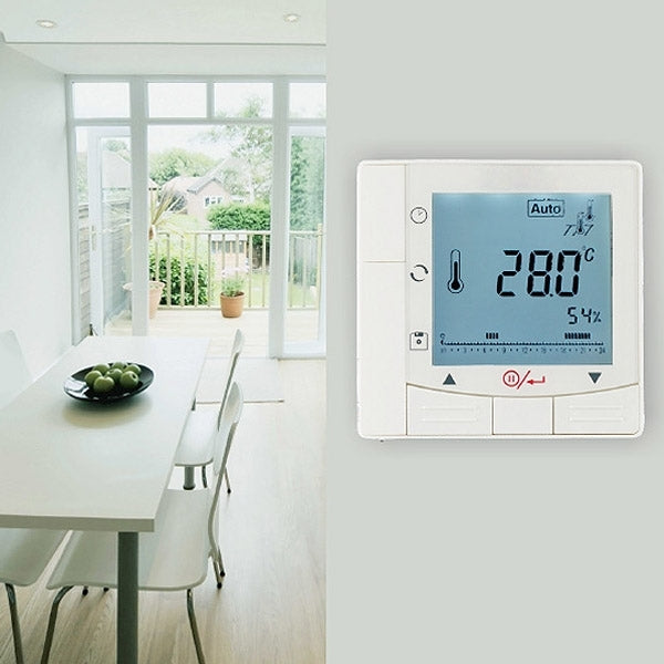 LCD Display Air Conditioning 2-Pipe Programmable Room Thermostat for Fan Coil Unit(White)