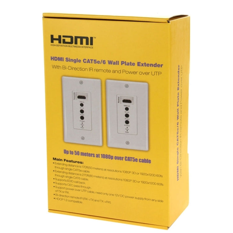 HDMI Single Cat5e / 6 50 Meters Wall Plate Extender (EU Plug)(White)