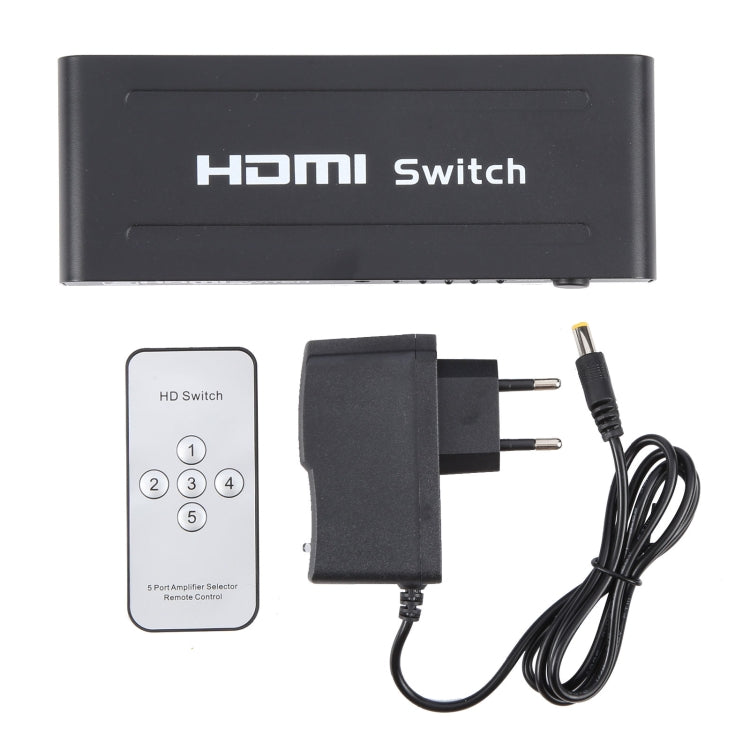 Full HD 1080P 5 Ports HDMI Switch with Remote Control & LED Indicator(Black)