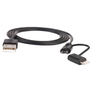 1m MFI 2 in 1 8 pin + Micro USB 2.0 Male to USB Data Sync Charging Cable(Black)