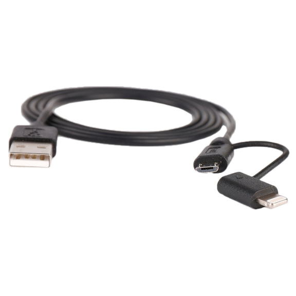 1m MFI 2 in 1 8 pin + Micro USB 2.0 Male to USB Data Sync Charging Cable(Black)