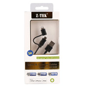 1m MFI 2 in 1 8 pin + Micro USB 2.0 Male to USB Data Sync Charging Cable(Black)