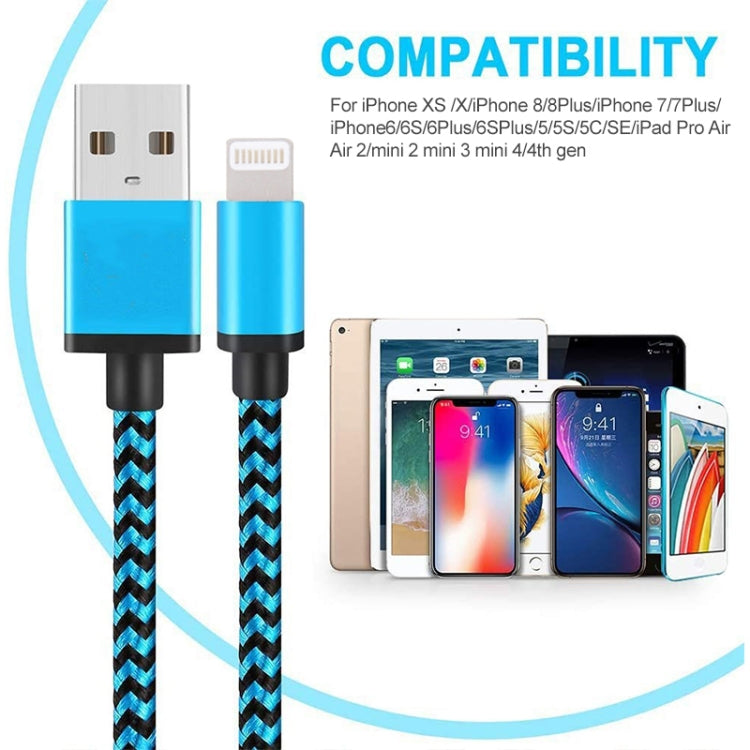 2m Woven Style 8 Pin to USB Sync Data / Charging Cable(Magenta)
