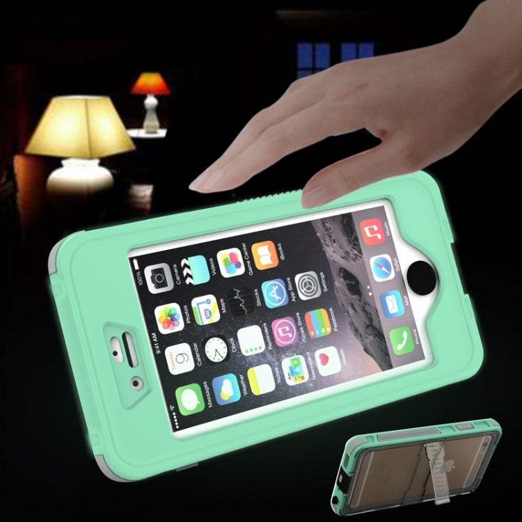 Water-resistant Dustproof Shockproof Crushproof Noctilucent Protective Case with Holder for iPhone 6 & 6S(Green)